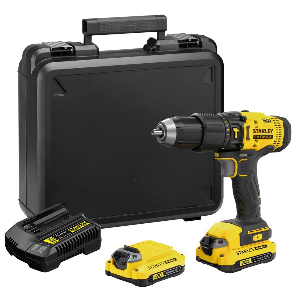 Stanley 20V Cordless Drill Kit with case, two batteries and charger